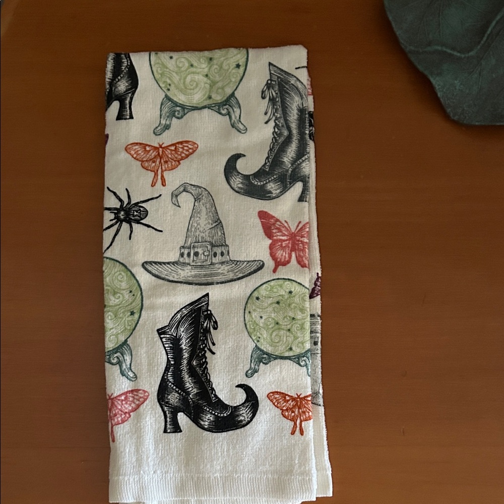 Halloween Themed Kitchen Towel with Witchy Prints